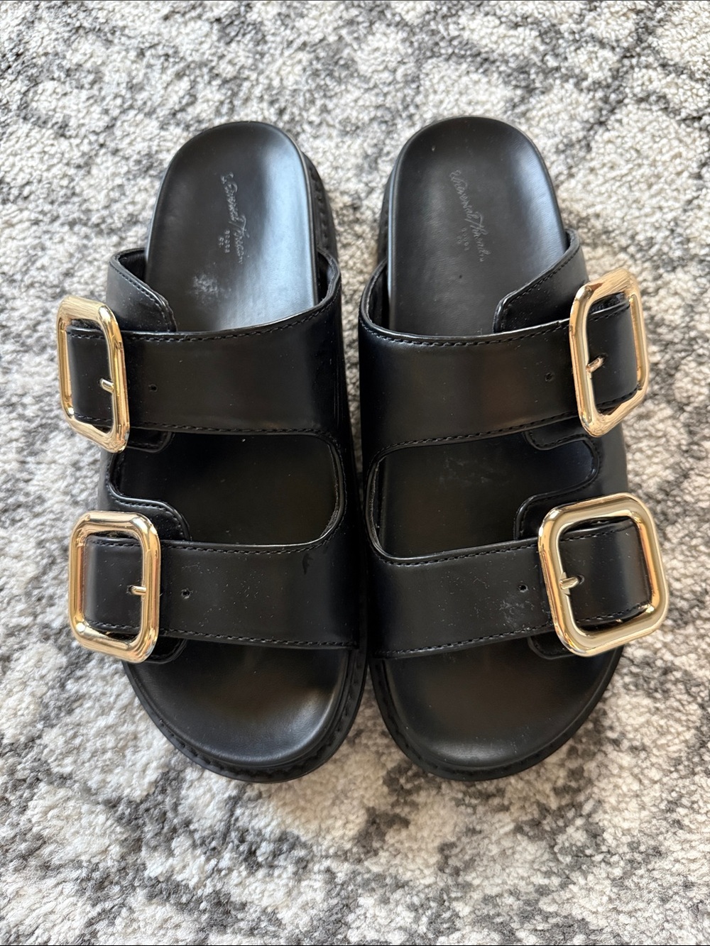 Women’s Black Double-Buckle Slide Sandals